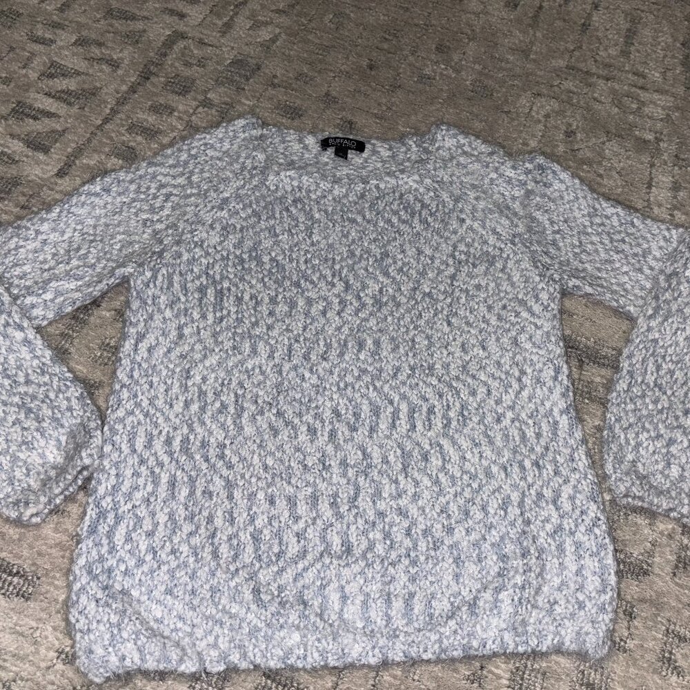 Buffalo David Bitton Fuzzy Boucle Crew Neck Sweater in Blue/Silver, Size M